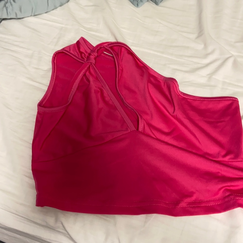 SHEIN cut out one shoulder top hot pink